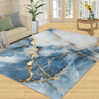 HYGIUID Modern Luxury Marble Area Rugs 4x5 - Stone Textured Marbling Rug for Entryway, Abstract Marble Washable Entry