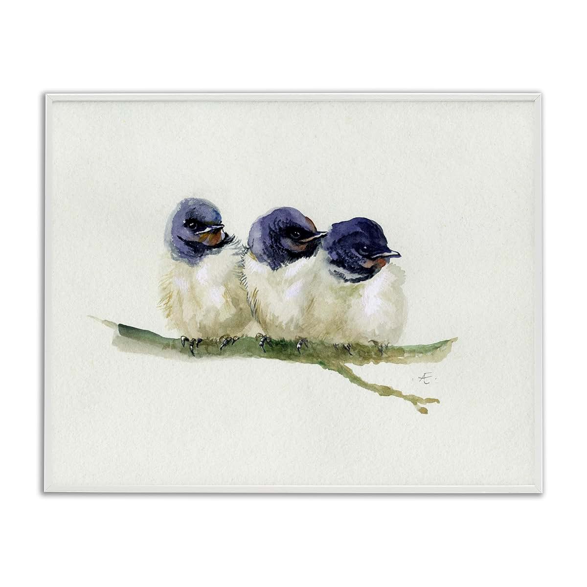 Stupell Industries Baby Swallows Birds Perched on Branch Framed Art