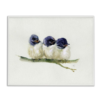 Stupell Industries Baby Swallows Birds Perched on Branch Framed Art