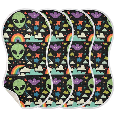 Cute Green Aliens Muslin Burp Cloths Set of 2 for Newborn