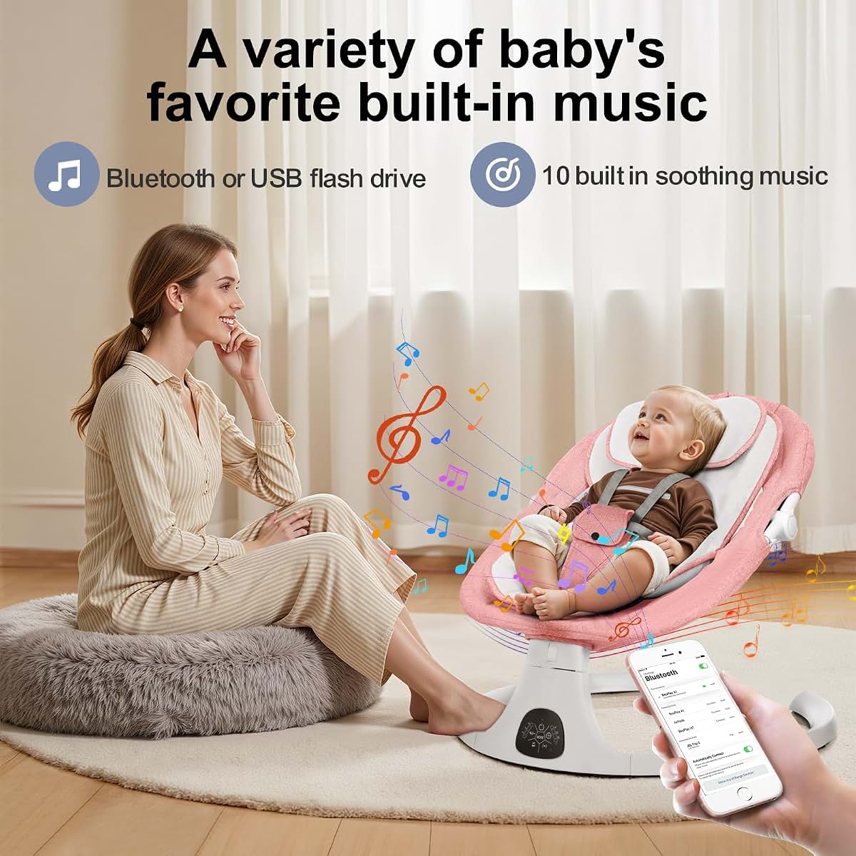 DEAREST BABY Baby Swing 3 in 1 Multifunctional Infant Rocker, Portable with Remote Control, 5-Point Seat Belt, 5 Auto (photo 2)