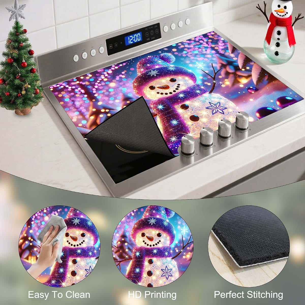 Nuxovilar Cute Snowman Stove Cover, Polyester and Diatom Mud, 28.35x20.47 In