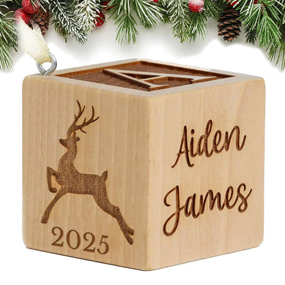 Glitzby Baby’s First Christmas Ornament 2026 – Personalized Wooden Keepsake Block with Name & Year – Custom Engraved