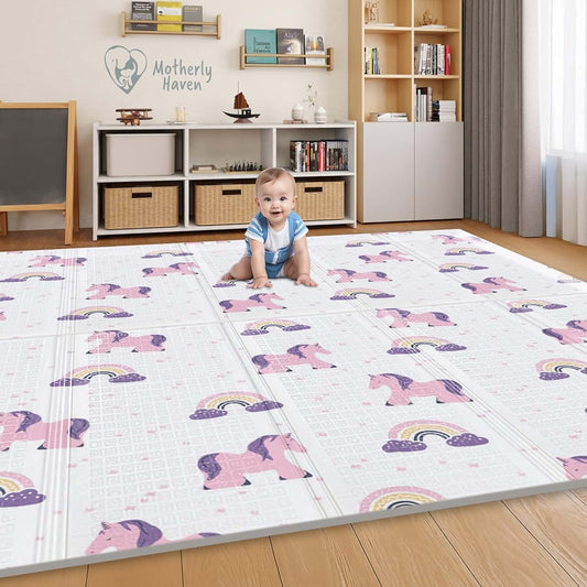 Motherly Haven Extra Large Baby Play Mat - 79” L x 71” H Unicorn Clouds