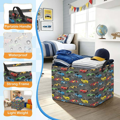 Pomodee Race Car Kids Folding Laundry Basket Storage Hamper with Handles | Polyester Kids Storage Basket, Multi‑Purpose (photo 3)