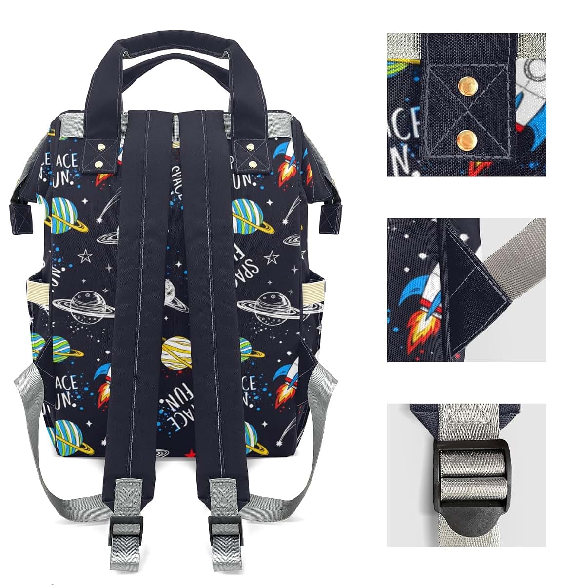 Joyestore Personalized Space Planet Fun Custom Mom Bag with Name,Dad and Mom Diaper Backpack Waterproof Baby Shower for (photo 4)