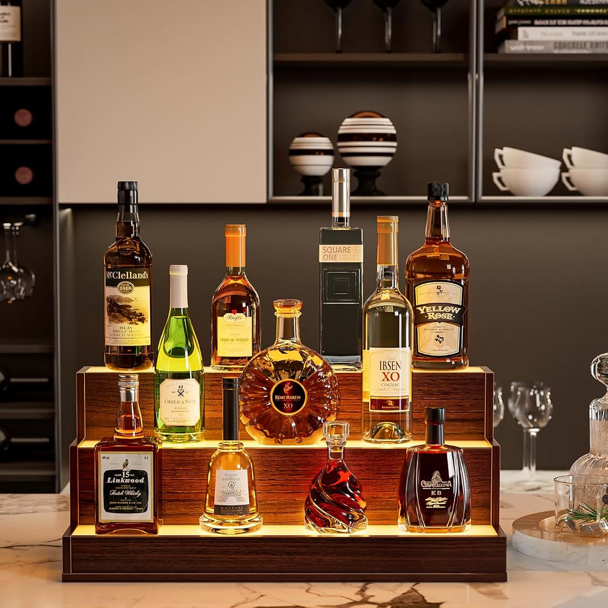 KCSWKJ LED Lighted Liquor Bottle Display Shelf, 24 Inch Walnut (photo 3)