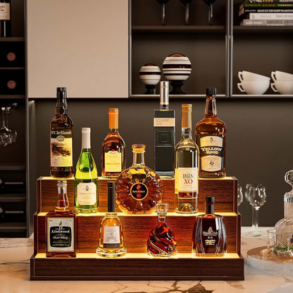 KCSWKJ LED Lighted Liquor Bottle Display Shelf, 24 Inch Walnut (photo 3)