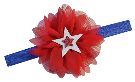Funny Girl Designs 4th Of July Chiffon Flower & Stars Toddler Elastic Headband - Fits 1 to 5 Yrs.