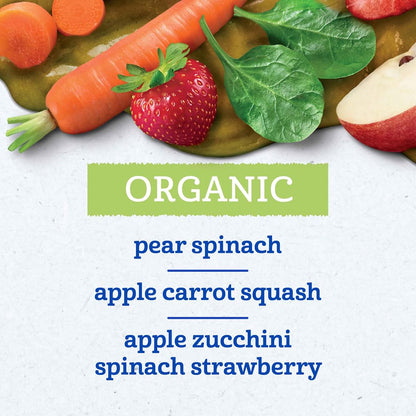 Gerber Stage 2 Organic Fruit and Veggie Puree Pouches, 3.5 oz, 9-Pack