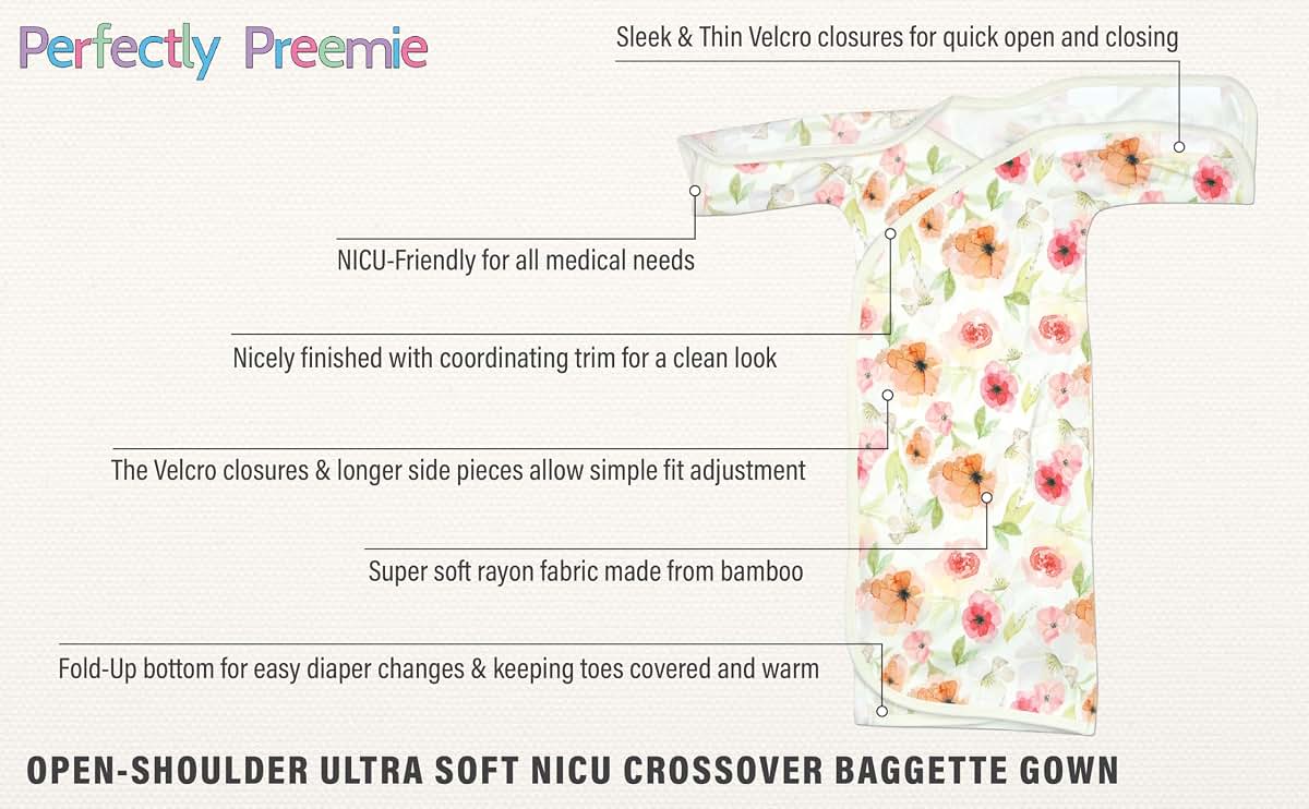Perfectly Preemie Ultra Soft NICU Crossover Baggette Gown - Teeny Size