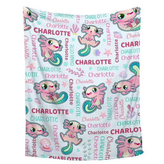 WHISKEYBLANKET Custom Axolotls Personalized Name Blanket, Soft Cozy for Kids Infant Toddler, Baby Gift for Birthday