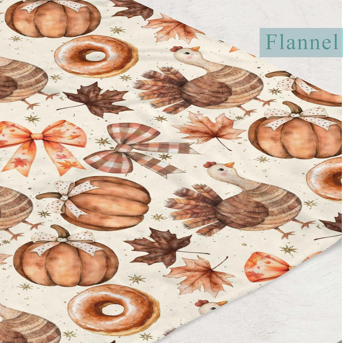 Wicbfdfv Thanksgiving Turkey Pumpkin Flannel Baby Blanket (photo 3)