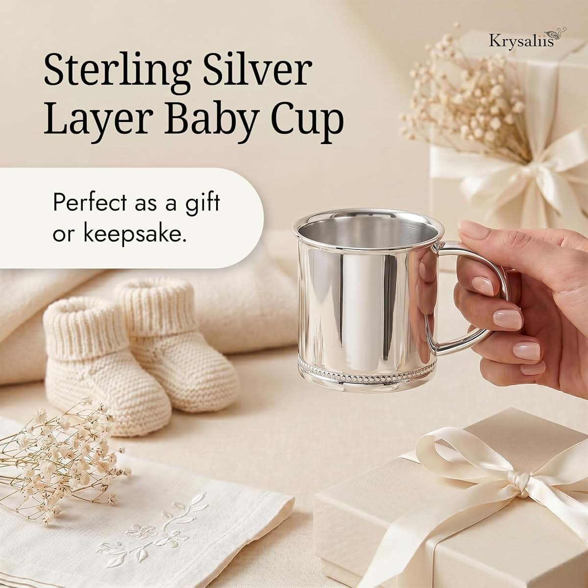 Krysaliis Classic Beaded Sterling Silver Layer Cup Mug
