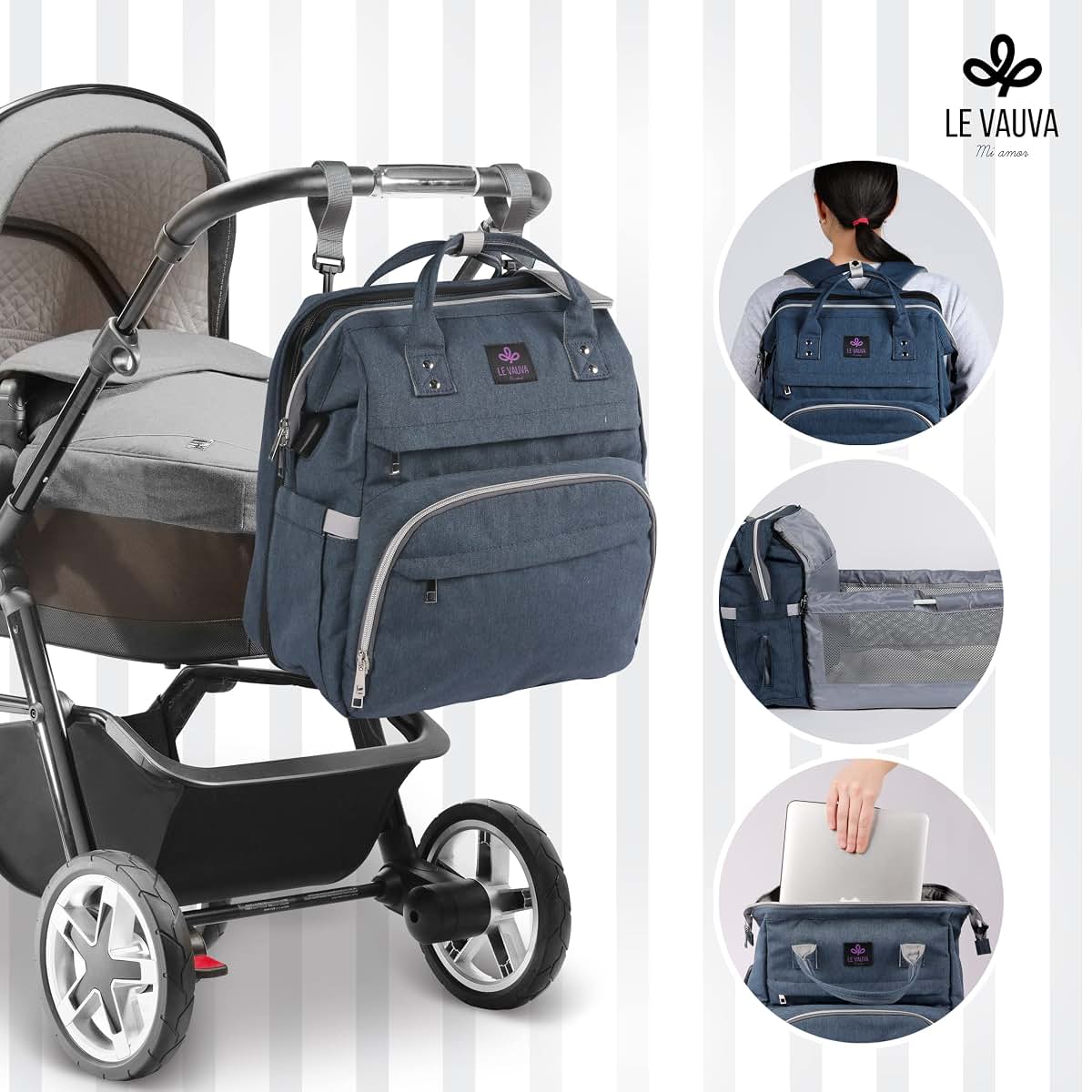 Halo Hug Durable & Stylish Diaper Bag with Free Insulated Bag - Perfect Baby Shower Gifts for Moms, Dads & Family (photo 3)