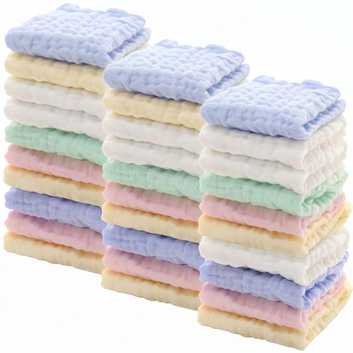 Chumia 30 Pcs Baby Muslin Burp Cloths, Watercolor Colors, 12x12 Inches, Cotton