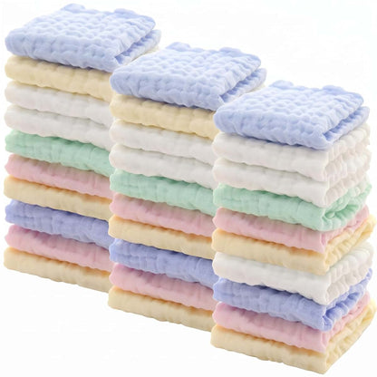 Chumia 30 Pcs Baby Muslin Burp Cloths, Watercolor Colors, 12x12 Inches, Cotton