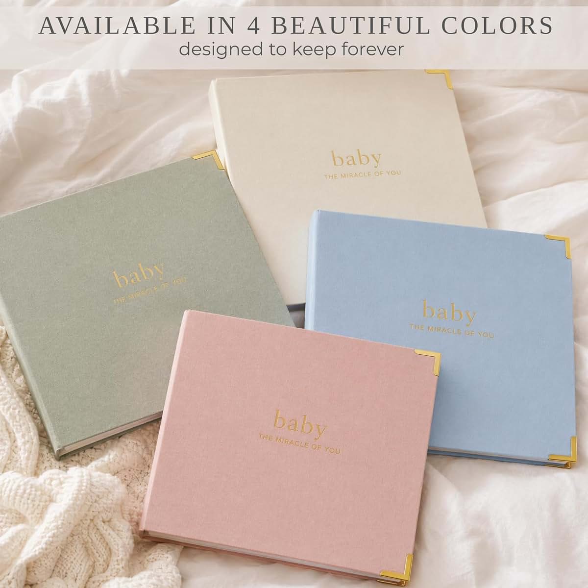 Keepsake Baby Memory Book Photo Album, Linen Hard Cover, 8.66 x 8.66 Inches