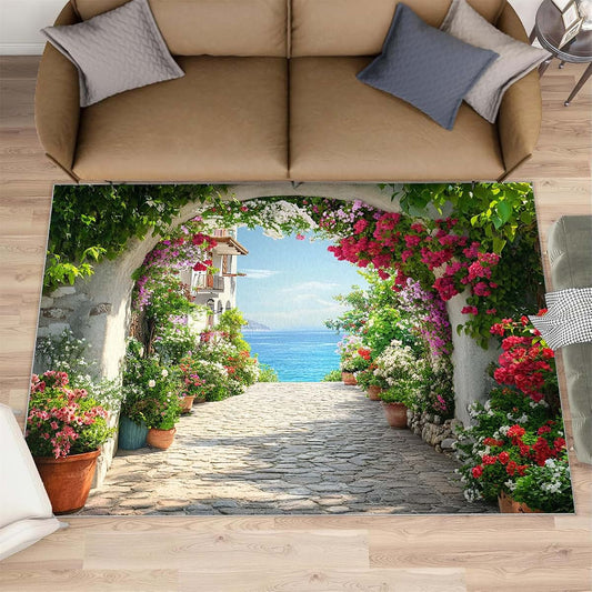 HYGIUID Italian Scenery Area Rugs 4x5 - Coastal Scenery Rug for Entryway, Romantic Sea View Washable Entry Way Rugs