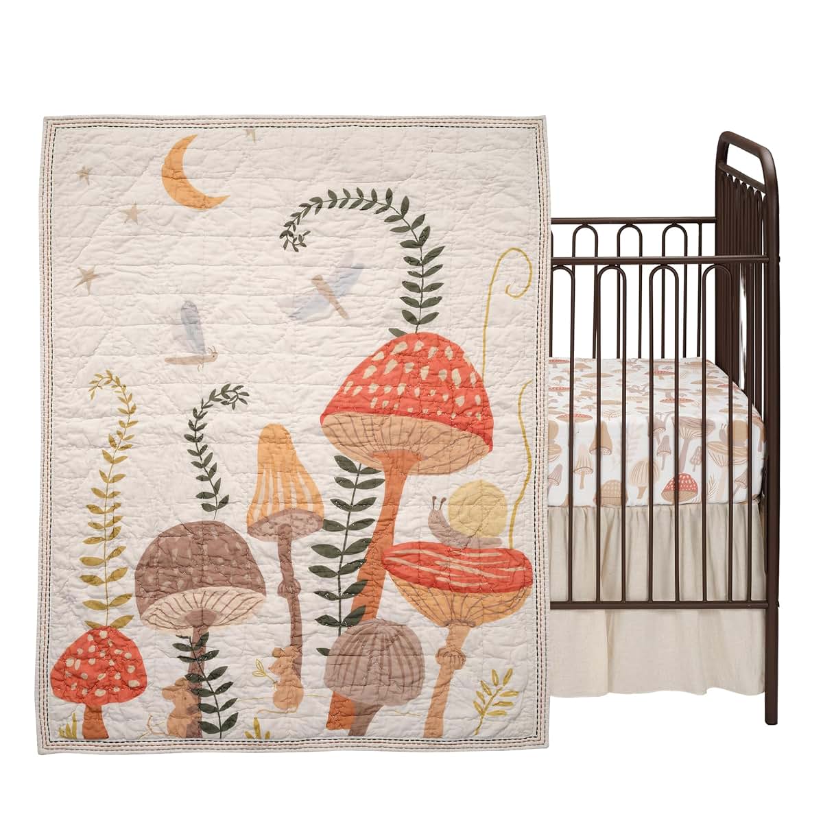 Lambs & Ivy Mushroom Meadow 3-Piece Organic Cotton Crib Bedding Set
