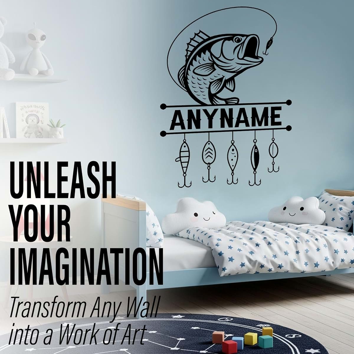 MAHT17STICKER Custom Bass Fishing Name Wall Decal Personalized Nursery Decor