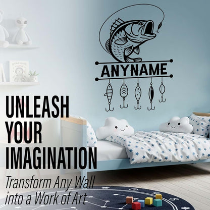 MAHT17STICKER Custom Bass Fishing Name Wall Decal Personalized Nursery Decor