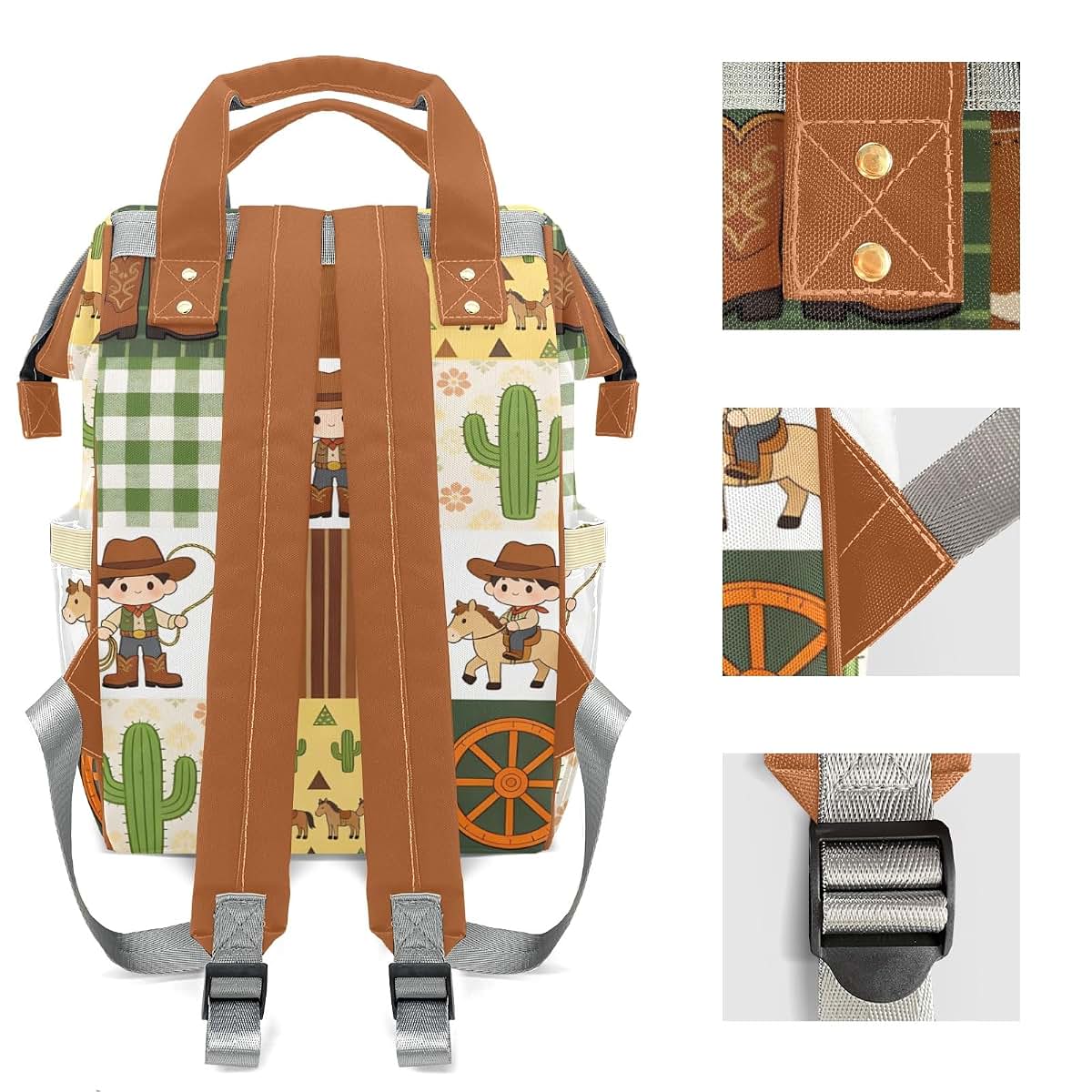 Joyestore Personalized Cute West Cowboy Custom Mom Bag with Name,Dad and Mom Diaper Backpack for Baby Boys (photo 4)