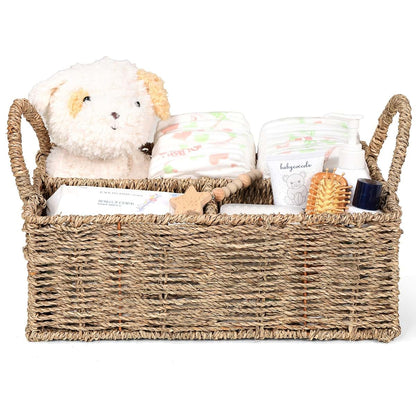 Klippehop Diaper Caddy Organizer, Handwoven Rattan Storage Basket with 3 Compartments, Natural Beige, Large