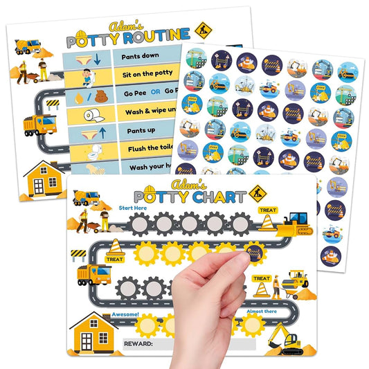 shouqiuzhonglv Potty Training Chart for Toddler - Engineering Vehicles Potty Training Sticker Chart for Girls Boys with