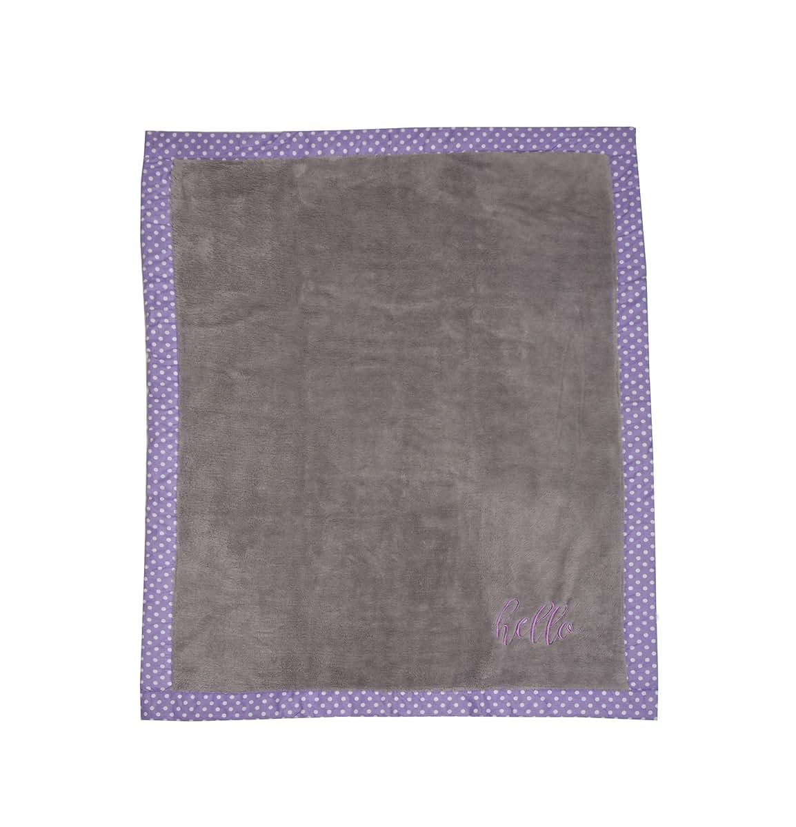 Bacati Love Girls Hello Embroidered Plush Blanket, Lilac/Grey (photo 3)
