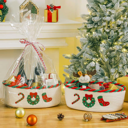 BabyOneStop Cotton Rope Gift Basket with Wrapping Set, Hidden Handles, 14x10x5