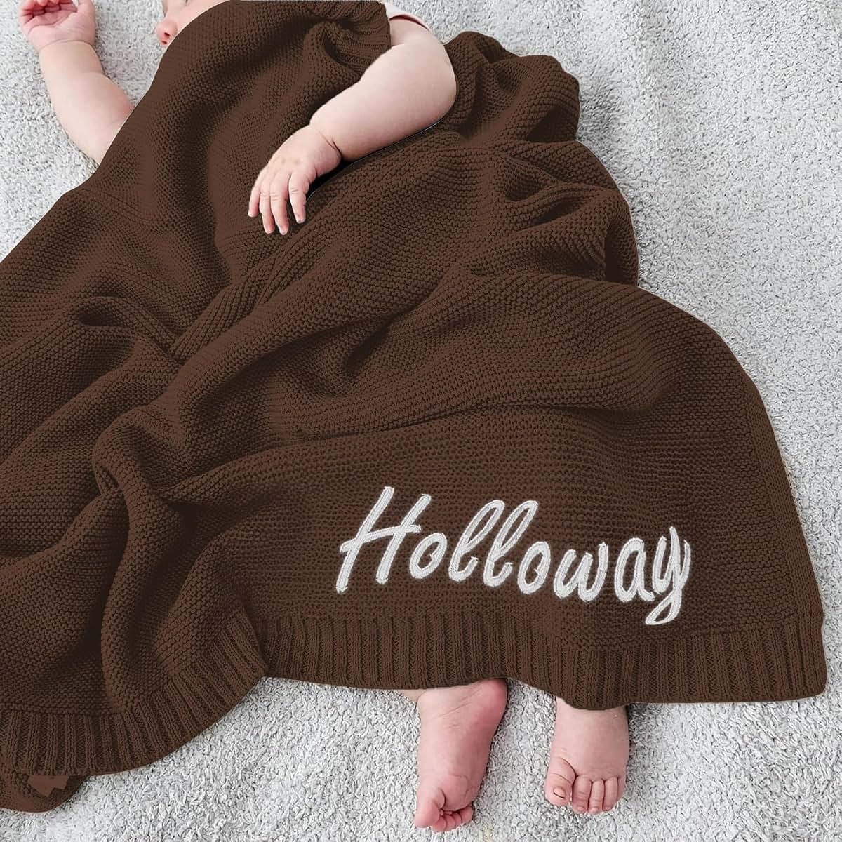 TTMIZA Personalized Baby Knit Blanket Custom Embroidered with Name for Newborn Baby Boy and Girl Nursery Blankets Gifts