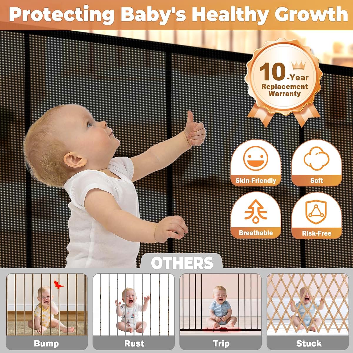 BabyOneStop 275" Retractable Baby Gate Dog Gate 52" Tall Extra Wide