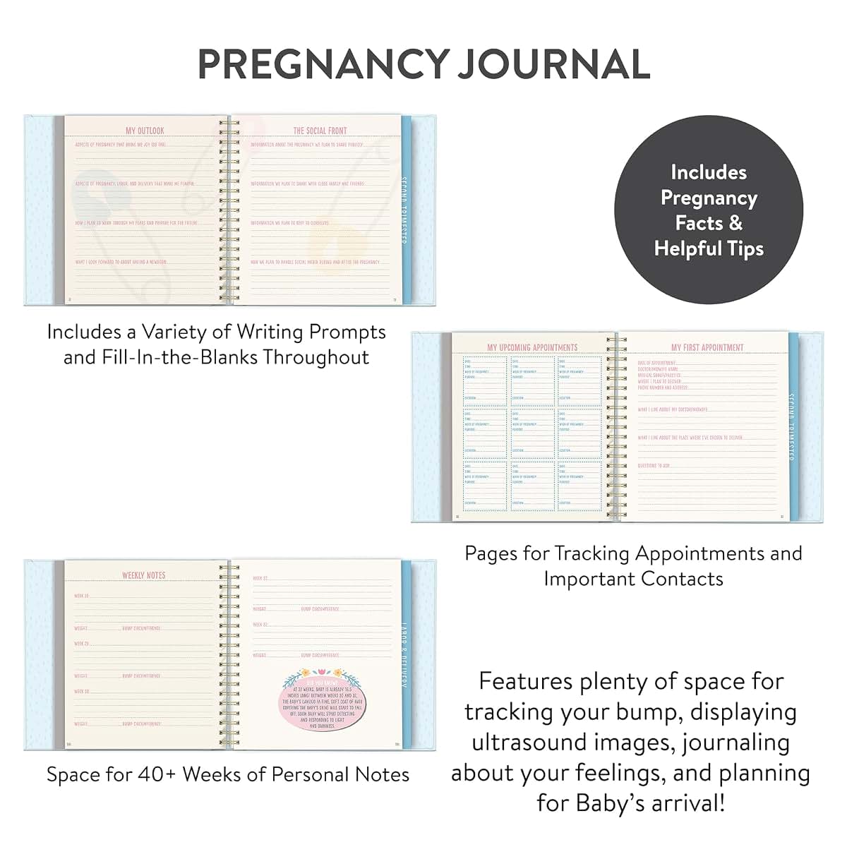 Studio Oh! Pregnancy Journal Bump for Joy Hardcover 9 x 9 in Books Blue (photo 3)