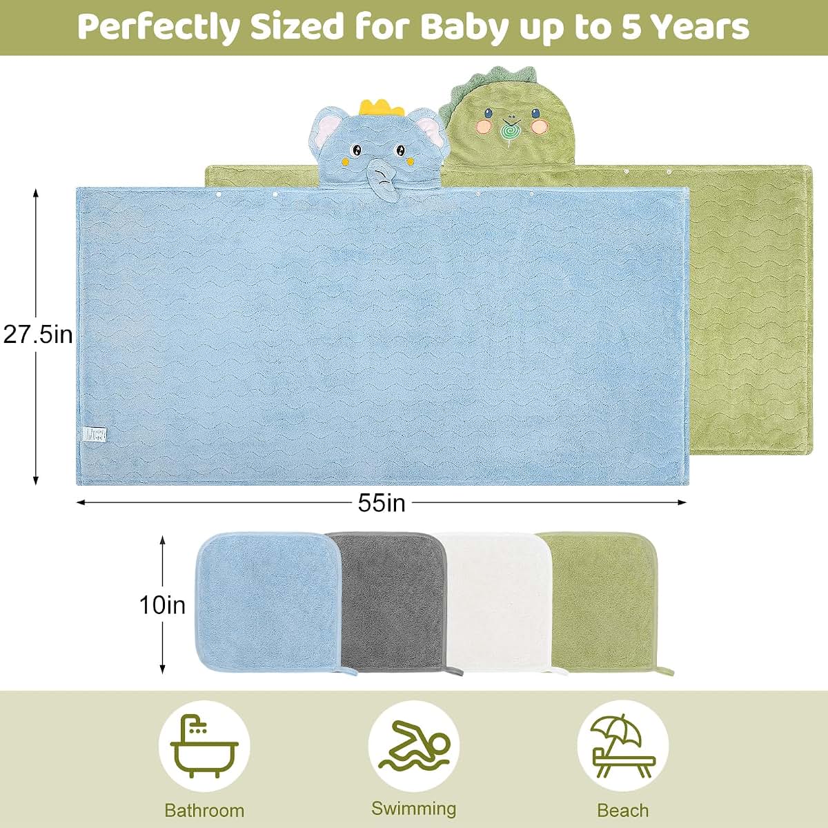 BabyOneStop 6 Pcs Toddler Towels Set Large 55 In X 27.5 In