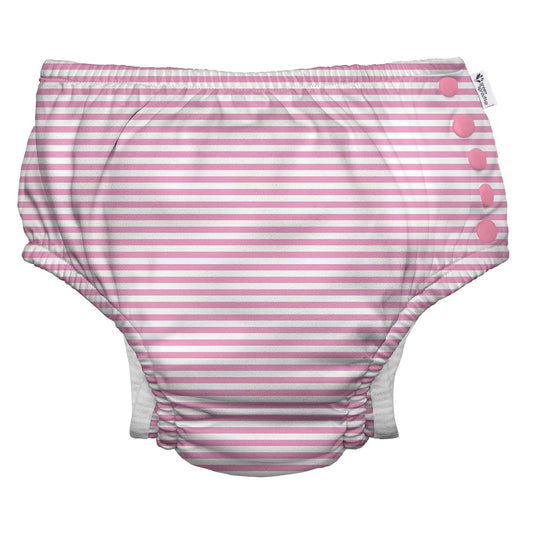 i play. by green sprouts Reusable Eco Snap Swim Diaper with Gussets, UPF 50+, Size 4T, Light Pink Pinstripe