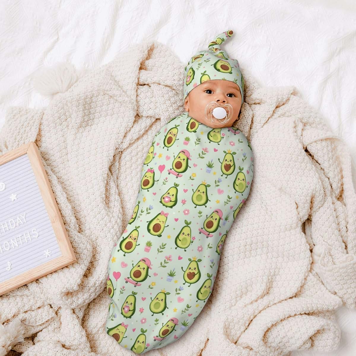 BabyOneStop Soft Elastic Swaddle Blanket And Matching Hat Set