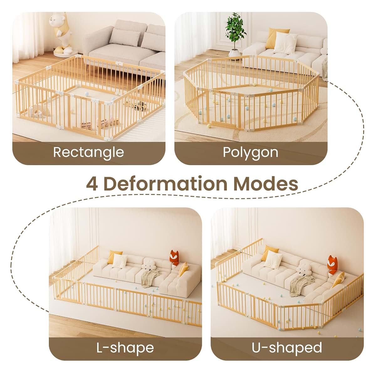 Wooden Baby Gate Playpen Foldable 10 Panel Expandable Play Yard