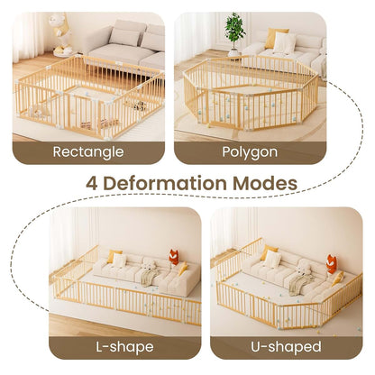 Wooden Baby Gate Playpen Foldable 10 Panel Expandable Play Yard