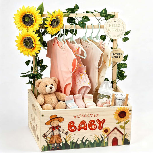 Lkeuyui Wooden Baby Shower Crate Closet With Sunflower Pattern