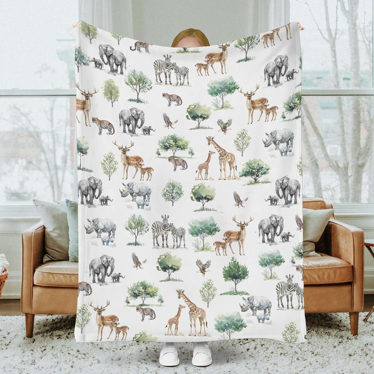 SqtmuHLuo Safari Jungle African Savannah Animal Baby Blanket for Boys Girls Gender Neutral Elephant Giraffe Zebra Rhino