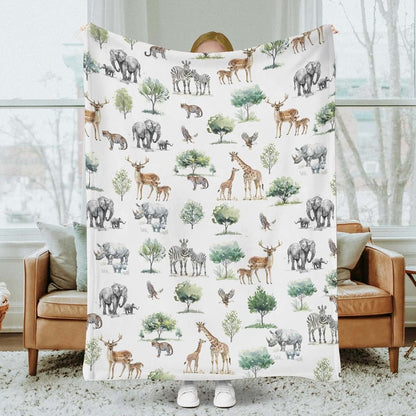 SqtmuHLuo Safari Jungle African Savannah Animal Baby Blanket for Boys Girls Gender Neutral Elephant Giraffe Zebra Rhino