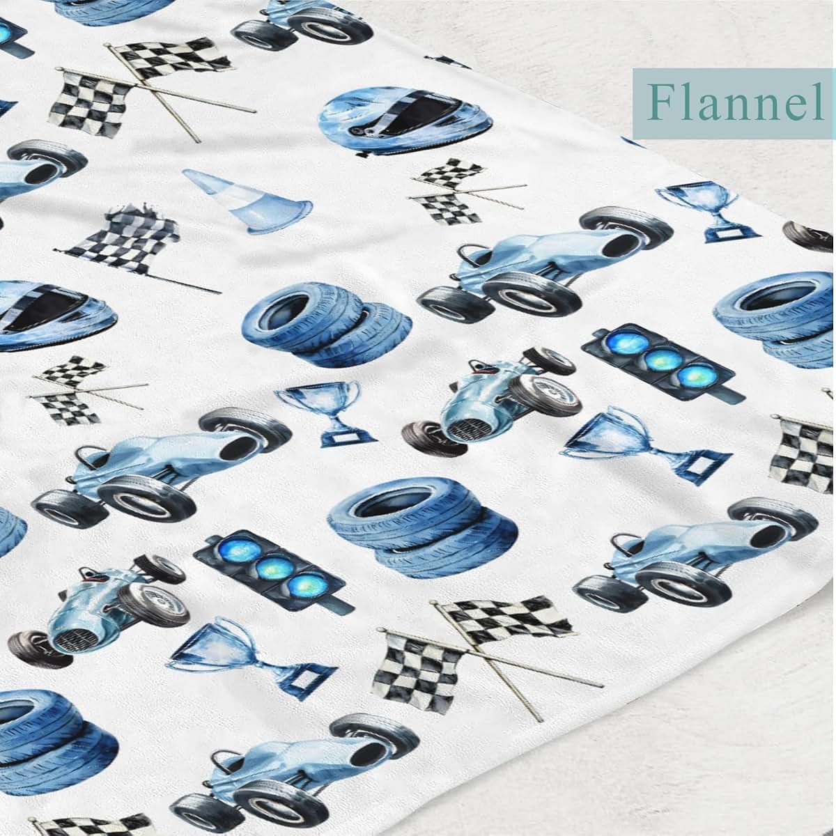 Wicbfdfv Cute Race Car Flag Baby Boy Girl Blue Races Vehicle Trophy Traffic Light Vehicles Blankets Flannel Fleece