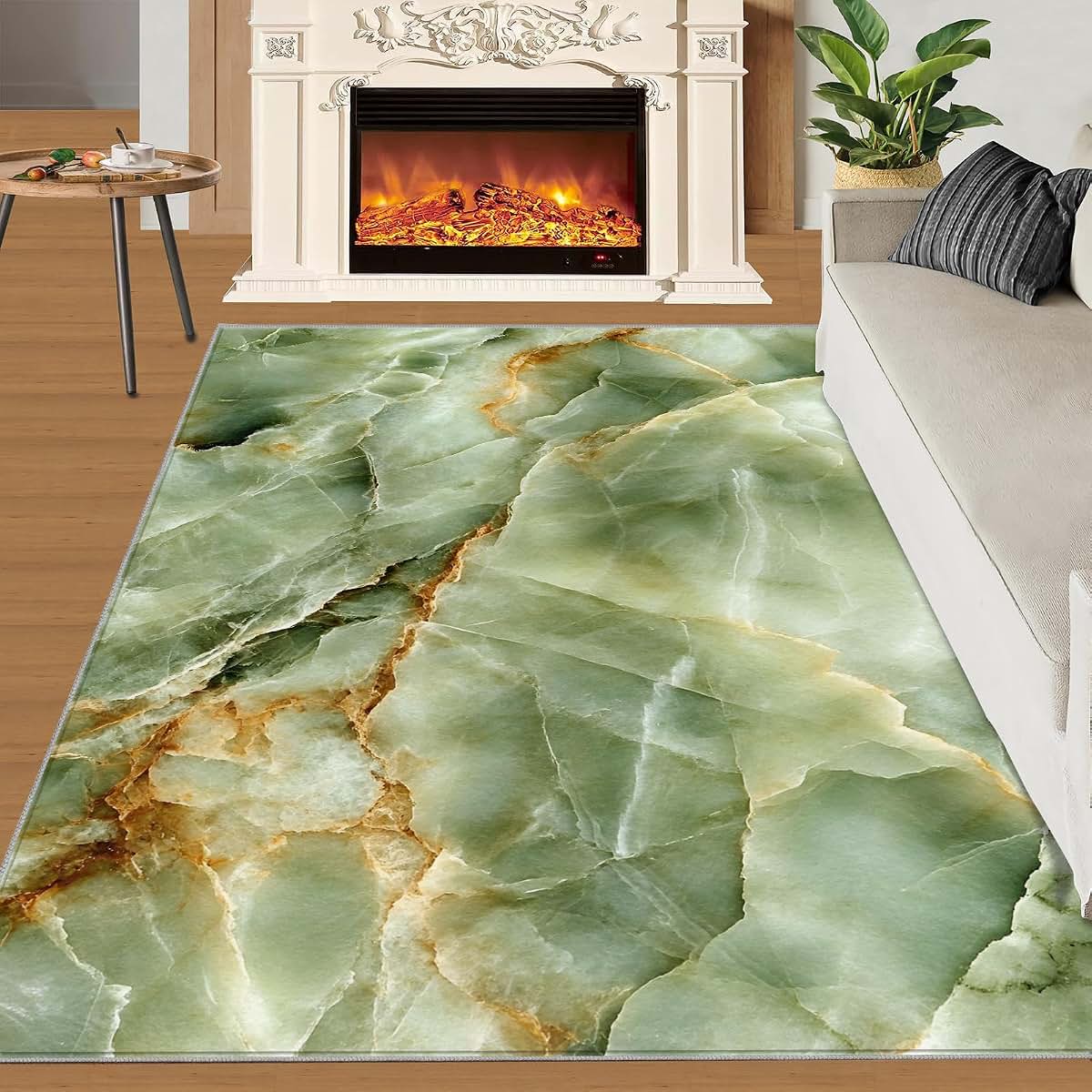 HYGIUID Modern Luxury Marble Area Rugs 4x5 - Stone Textured Marbling Rug for Entryway, Abstract Green Marble Washable