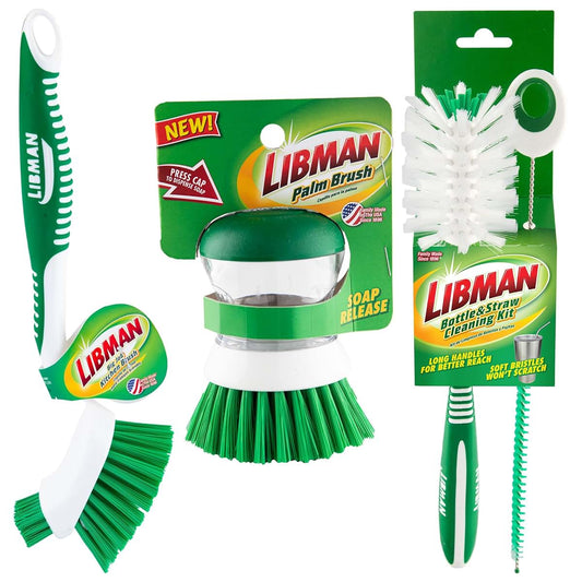 Libman Bottle & Dish Kitchen Brush Kit with Straw Cleaner