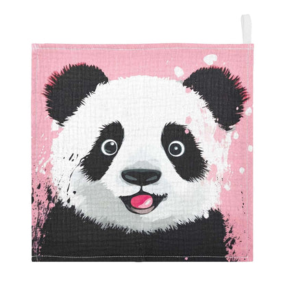 Cute Panda Pink Muslin Cotton Washcloths - 3 Pack Face Towels for Baby