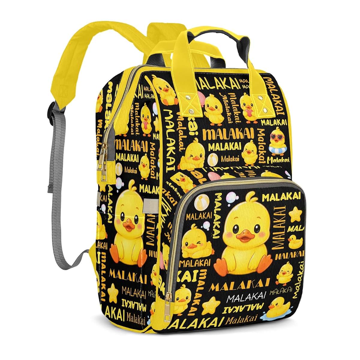 YallLocoMo Custom Name Diaper Bag Backpack Gift Duck Multifunction Travel Backpack Nappy Bag Daypack for Mom Dad Boy
