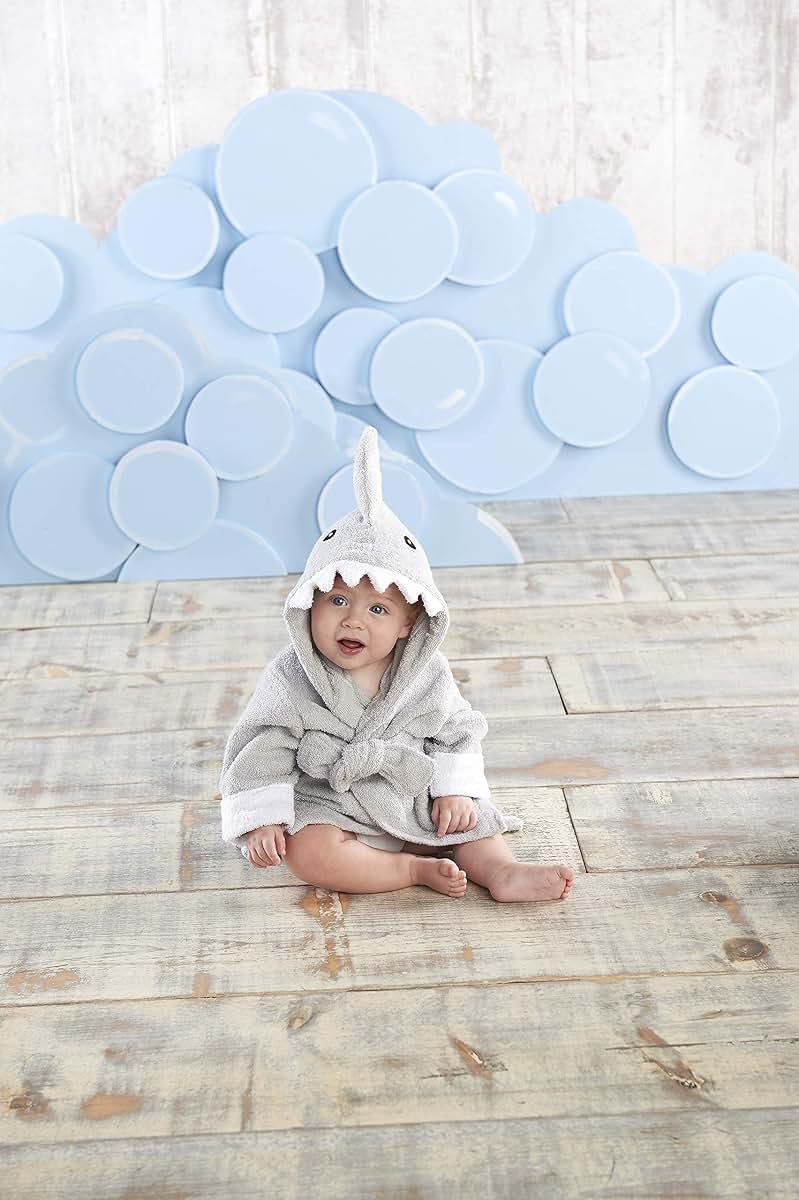 Baby Aspen Hooded Shark Robe,Let The Fin Begin, Ultra Soft Gray Cotton Terry Toddler/Baby Boy Towel, Baby Shower (photo 3)