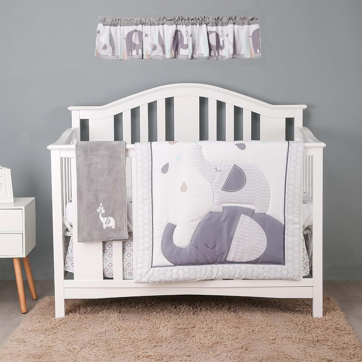 CribMATE Elephant Print Nursery Window Valance Unisex Grey 90 x 15 In (photo 4)