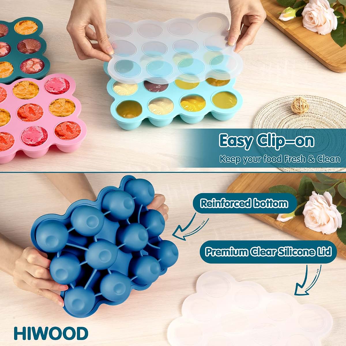 HIWOOD Silicone Freezer Tray with Lid, 12 x 1.5oz Pods, Midnight Blue